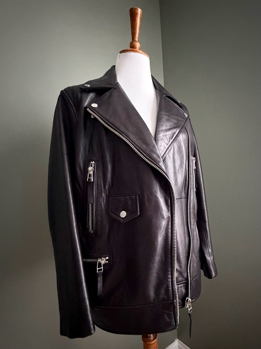 Zara Woman ZW Premium Collection Softest 100% Lamb Leather Moto Jacket Black Med